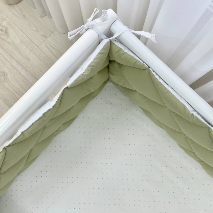 Protectie laterata patut bebe din 4 piese olive (5)